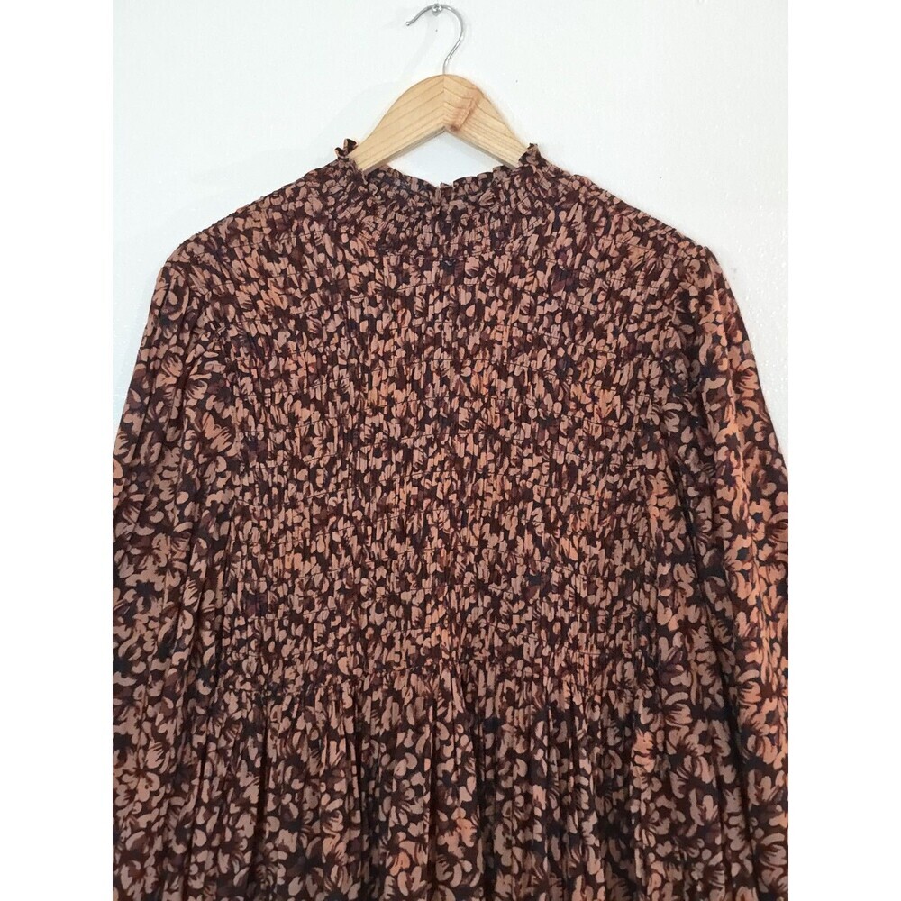 New Day Smocked Midi Dress Womens XL Brown Floral Long Sleeve Boho NWT - Picture 4 of 14
